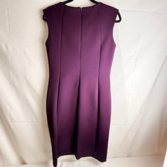 Calvin Klein Sheath Dress Plum Gold Chain Neckline Size 10 | Sleeveless Workwear - Picture 3 of 7